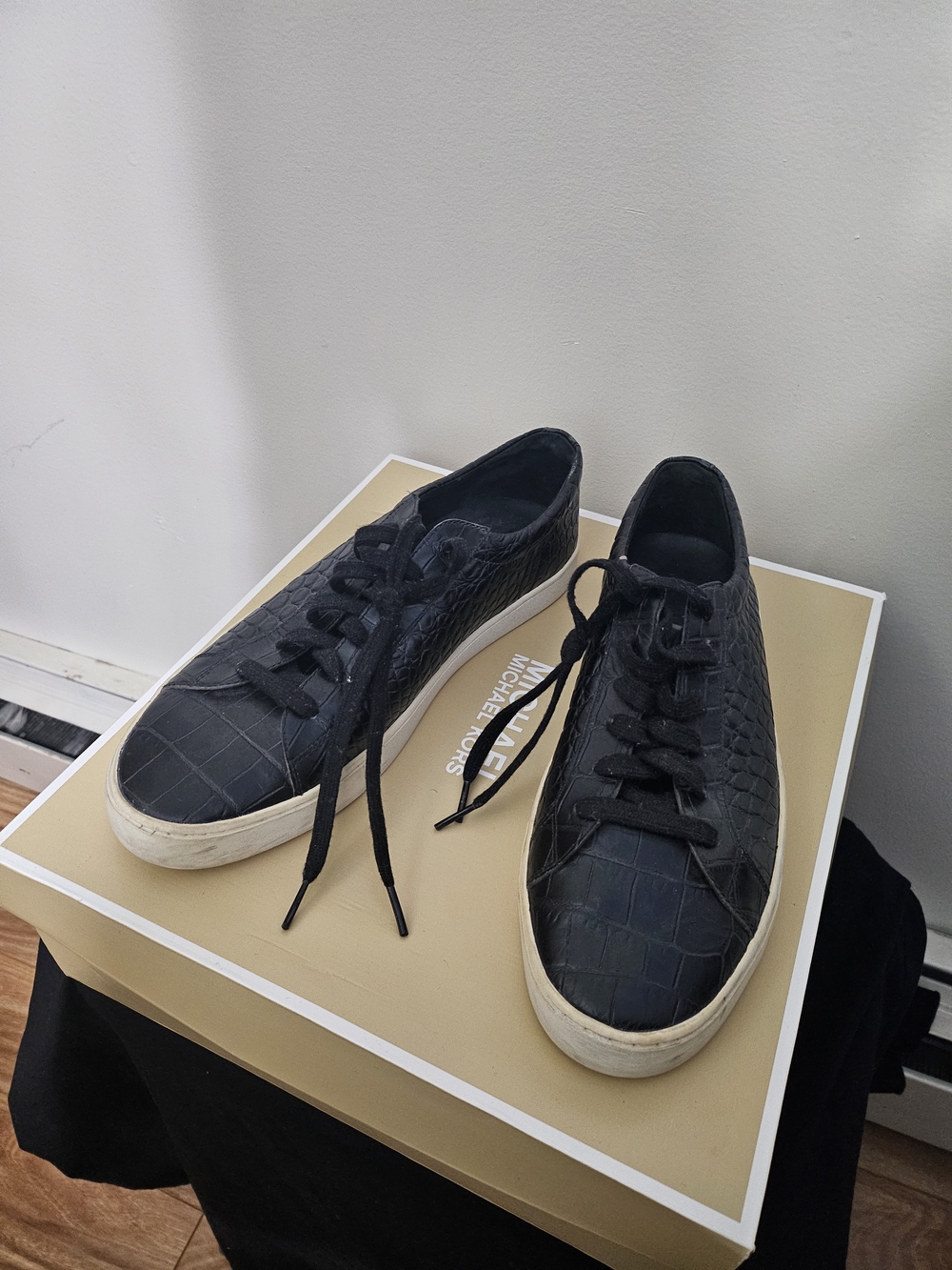 Michael Kors Black Croc-Embossed Low-Top Sneakers